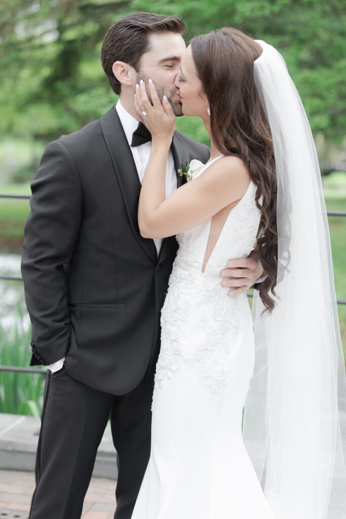 Bride and groom outside of northern New Jersey wedding venue