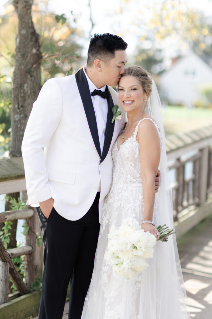 Bride and groom portraits at Wooden Bridge, Divine Park Spring Lake New Jersey