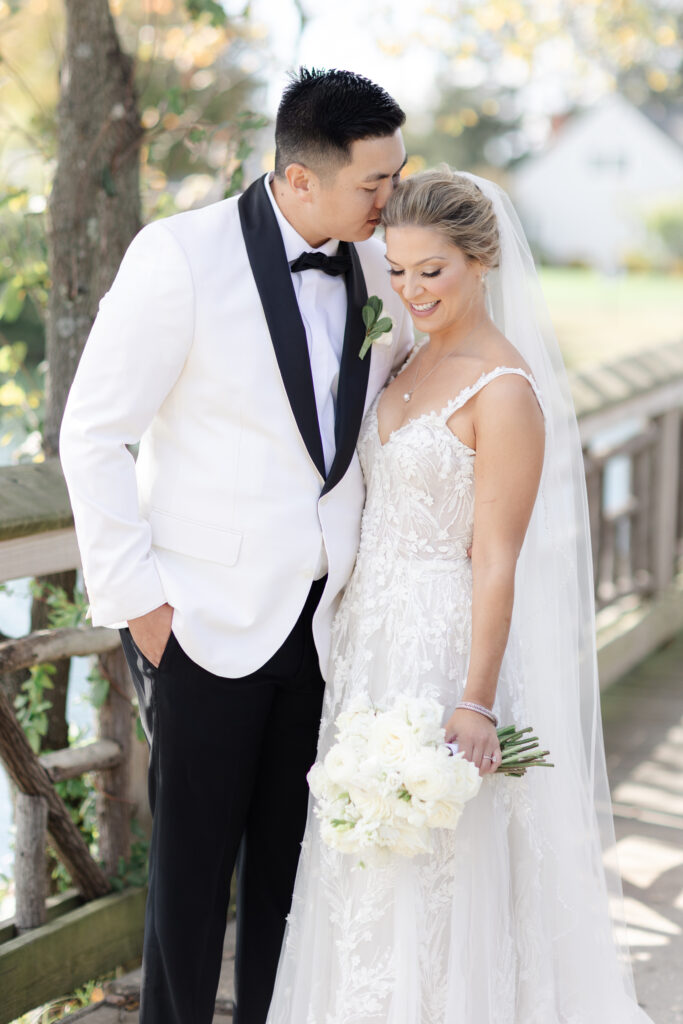 Bride and groom portraits at Wooden Bridge, Divine Park Spring Lake New Jersey