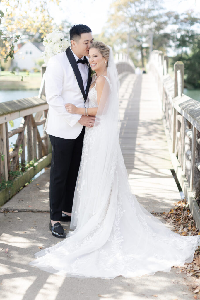 Bride and groom portraits at Wooden Bridge, Divine Park Spring Lake New Jersey