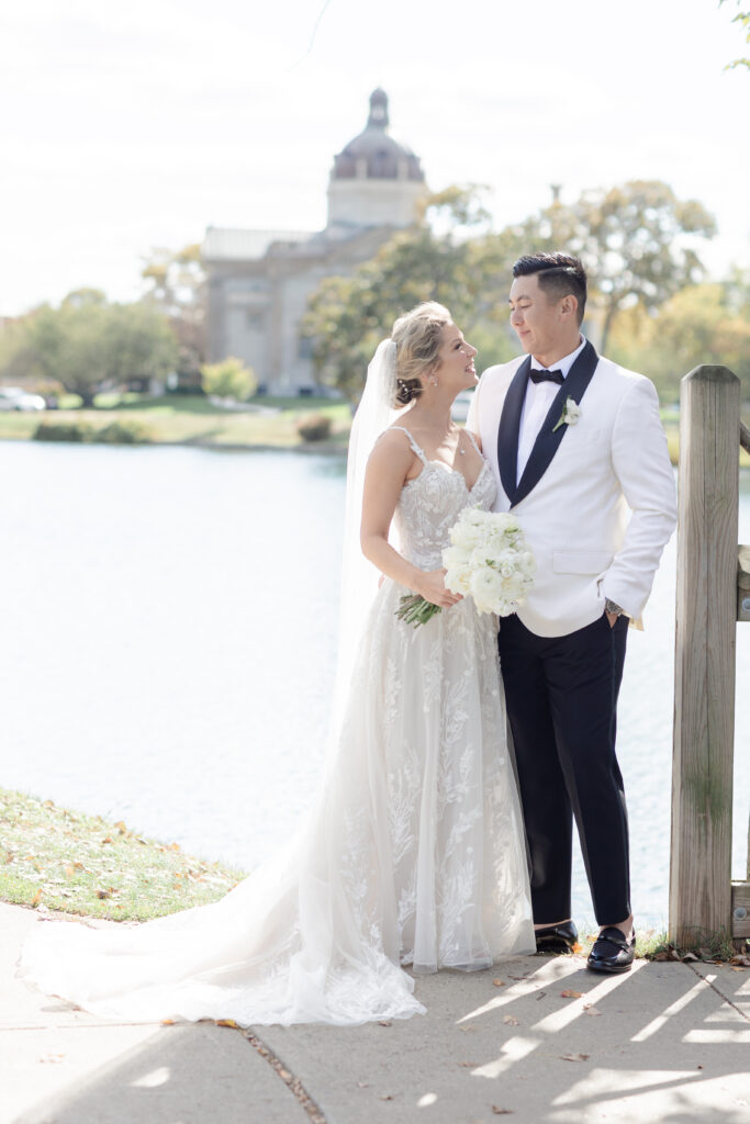 Bride and groom portraits at Wooden Bridge, Divine Park Spring Lake New Jersey