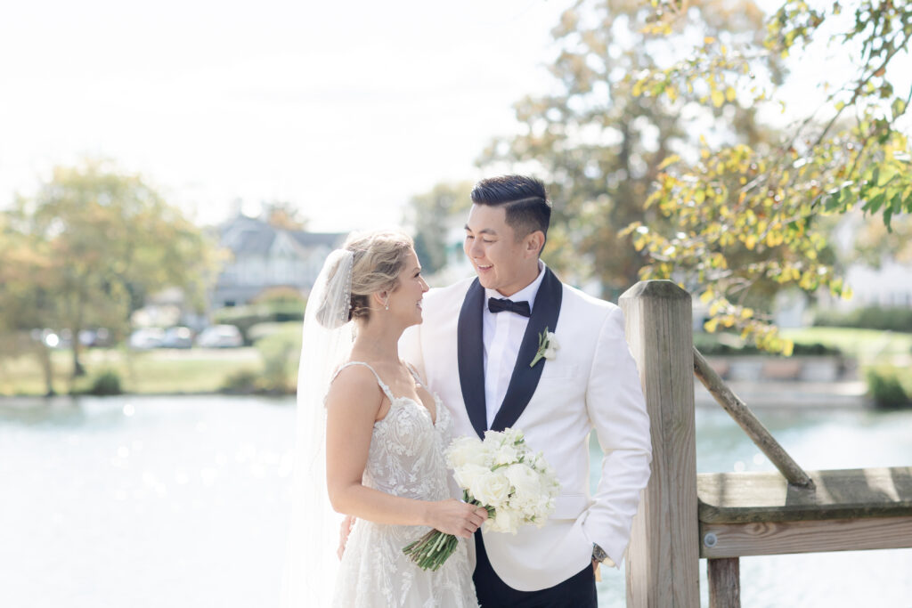 Bride and groom portraits at Wooden Bridge, Divine Park Spring Lake New Jersey