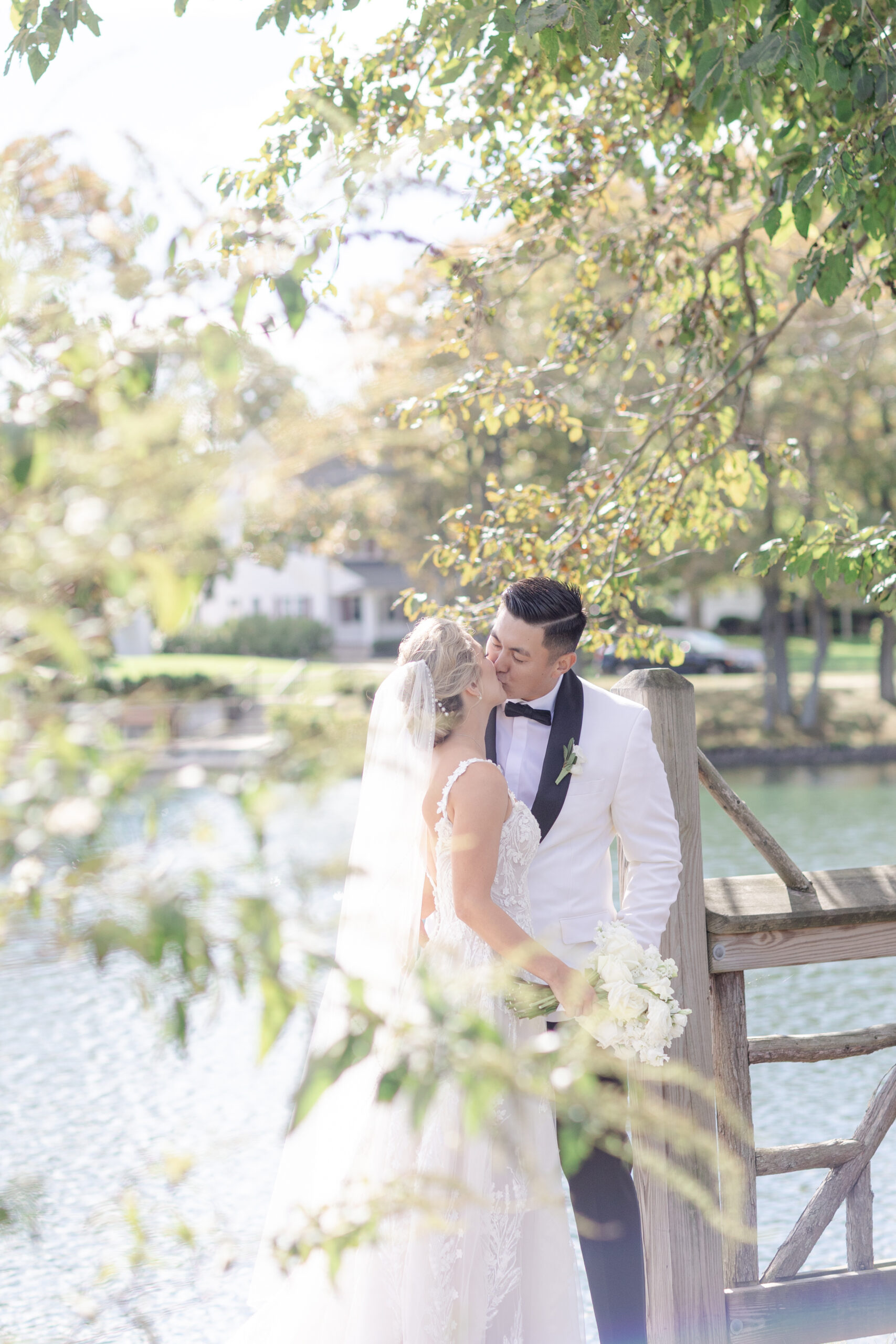 Bride and groom portraits at Wooden Bridge, Divine Park Spring Lake New Jersey