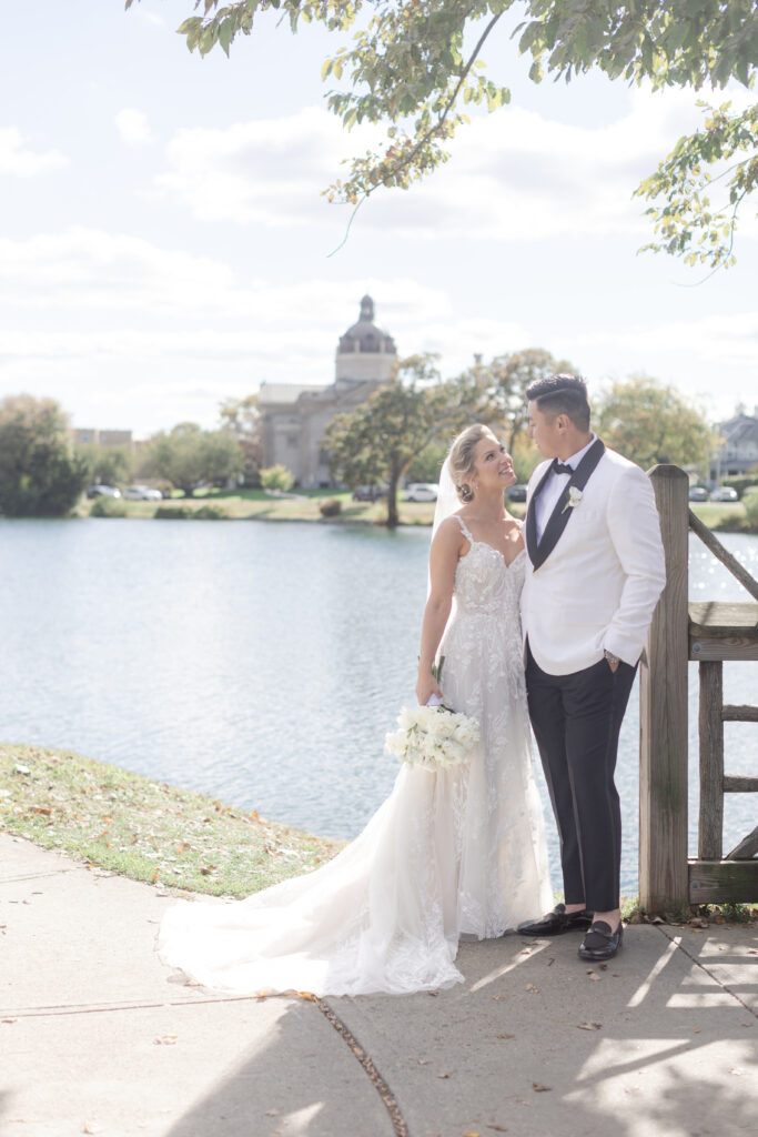 Bride and groom portraits at Wooden Bridge, Divine Park Spring Lake New Jersey