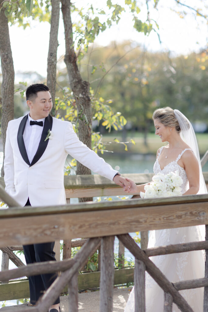 Bride and groom portraits on the Wooden Bridge, Divine Park, Spring Lake NJ