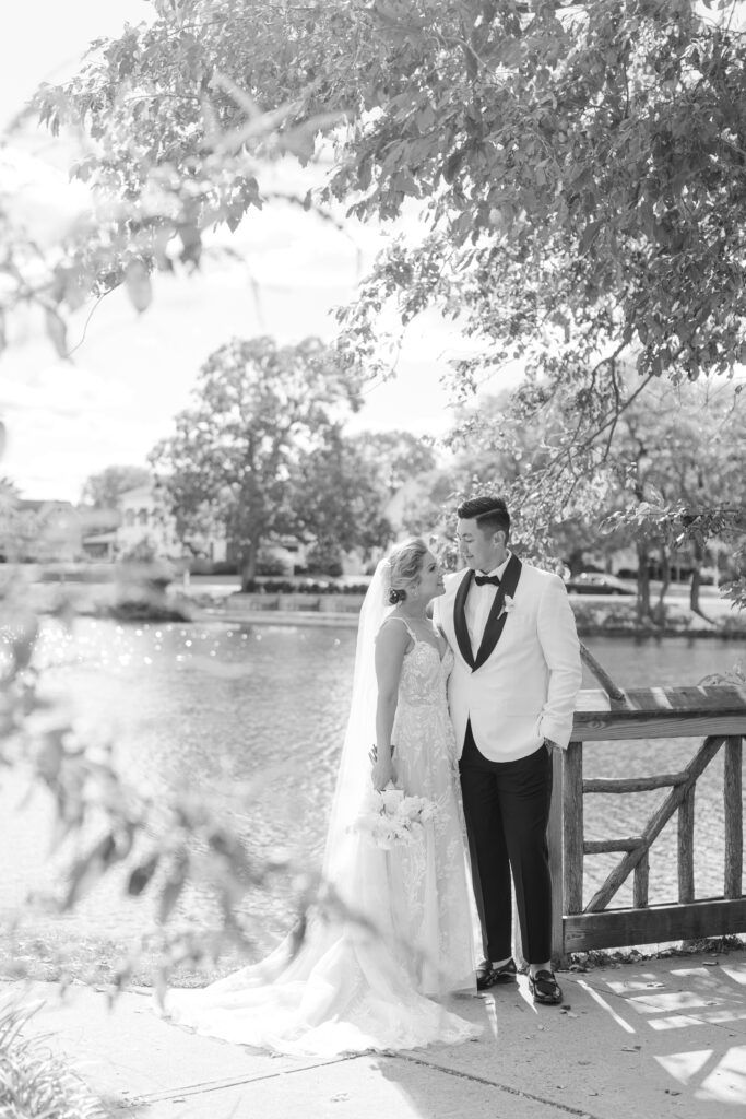 Bride and groom portraits at Wooden Bridge, Divine Park Spring Lake New Jersey