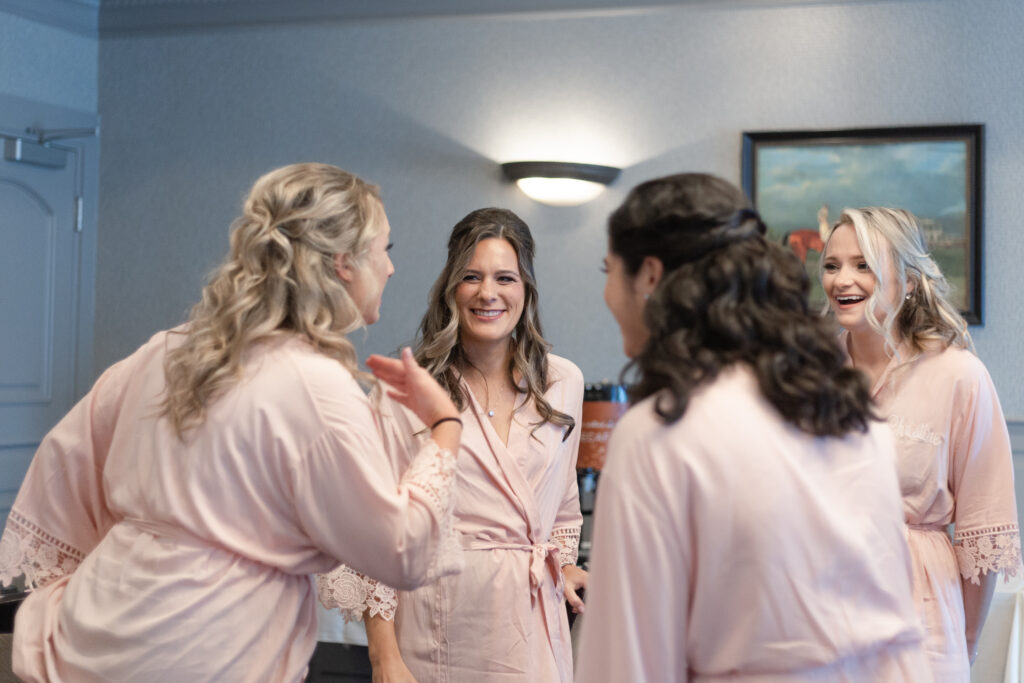 Bridesmaid in hotel suite