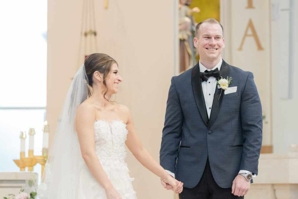 Bride and groom inside church for wedding ceremony