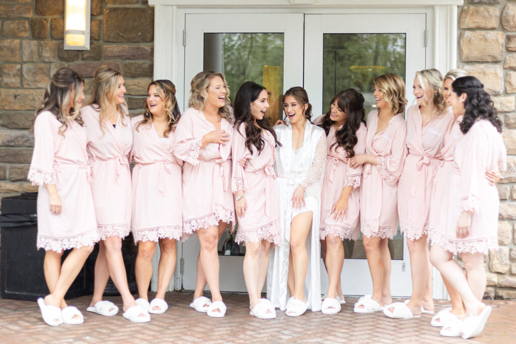 Bride and bridesmaid with pajamas