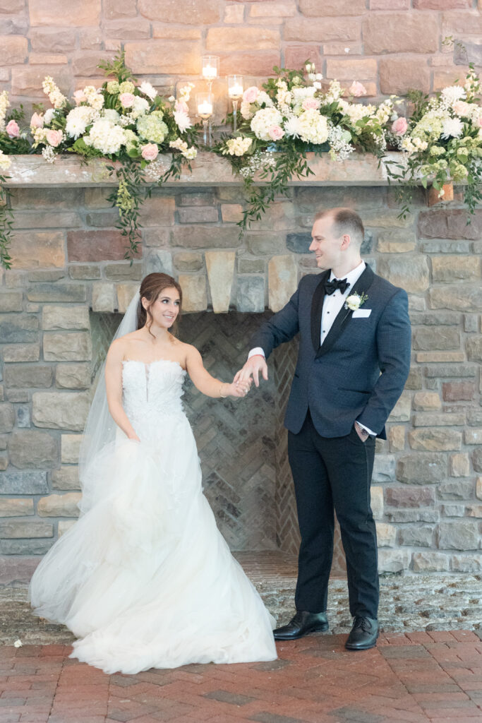 Bride and groom inside The Ashford Estate's Red Barn