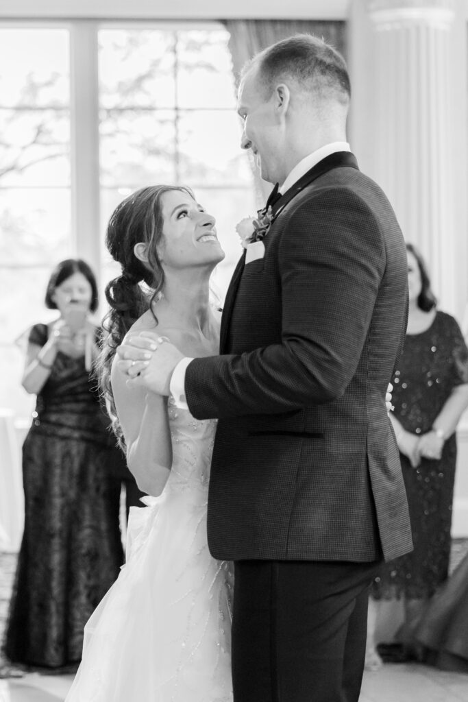 Bride and groom's first dance inside Ashford Estate ballroom