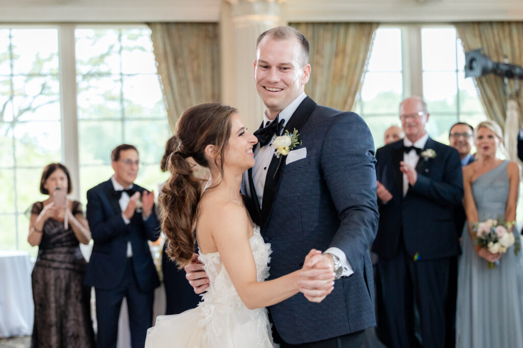 Bride and groom's first dance inside Ashford Estate ballroom