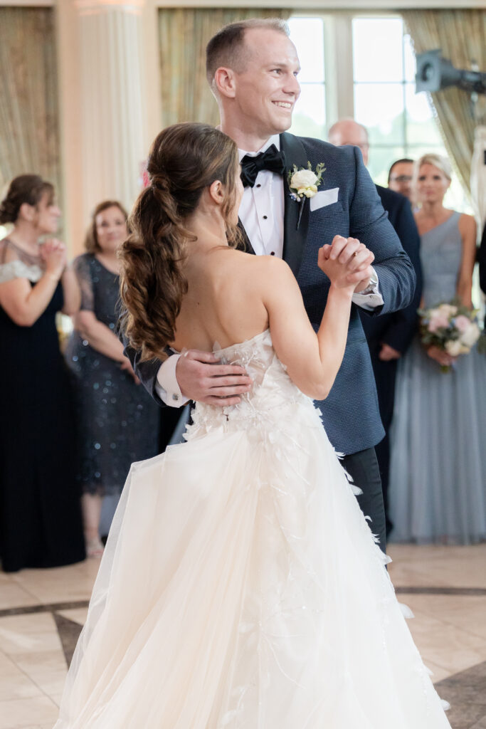 Bride and groom's first dance inside Ashford Estate ballroom