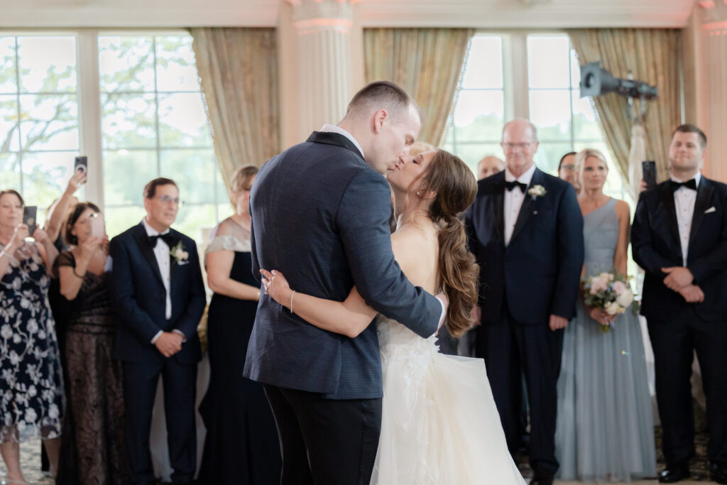 Bride and groom's first dance inside Ashford Estate ballroom