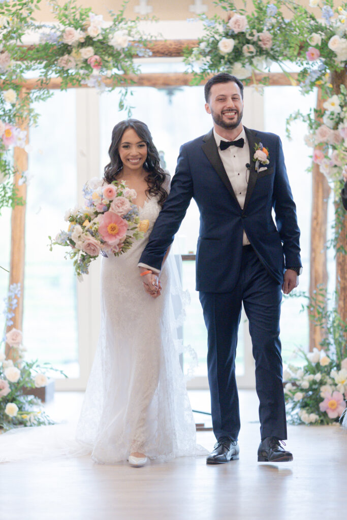 Bride and groom indoor wedding ceremony