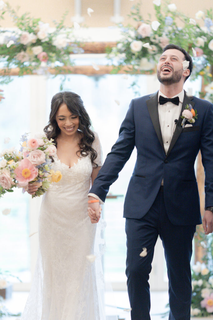 Bride and groom indoor wedding ceremony