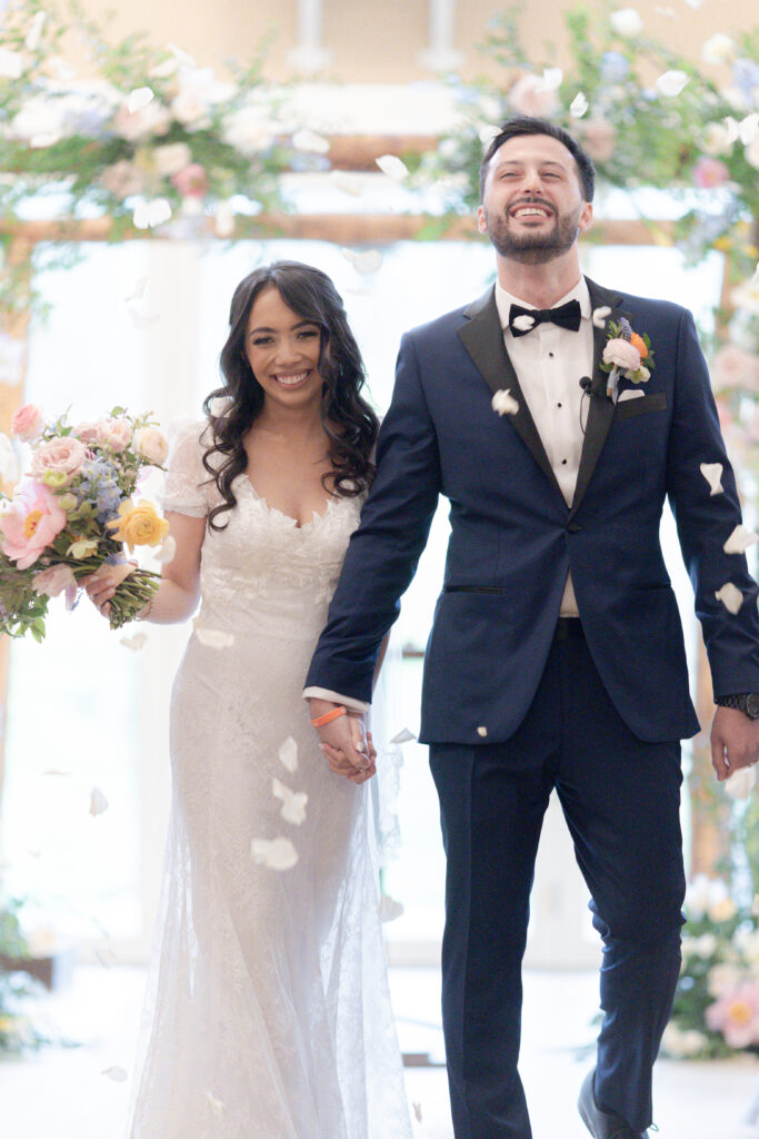 Bride and groom indoor wedding ceremony