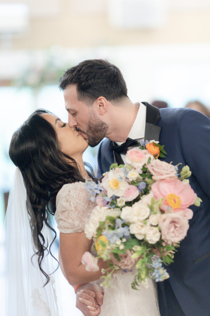 Bride and groom indoor wedding ceremony