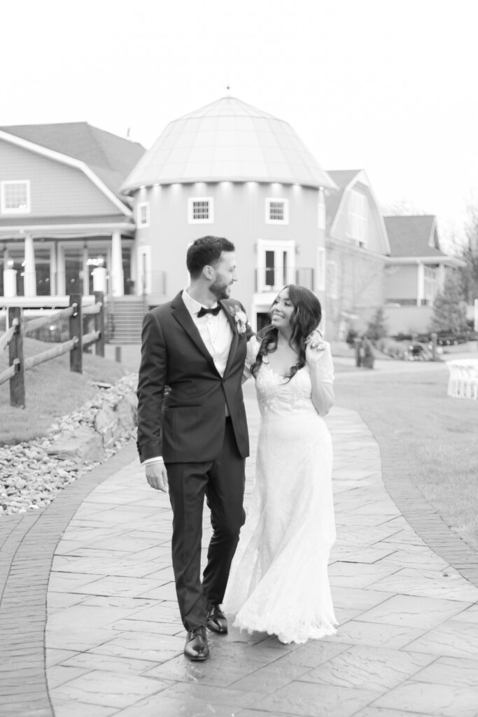 Bride and groom portrait in front of Bear Brook Valley