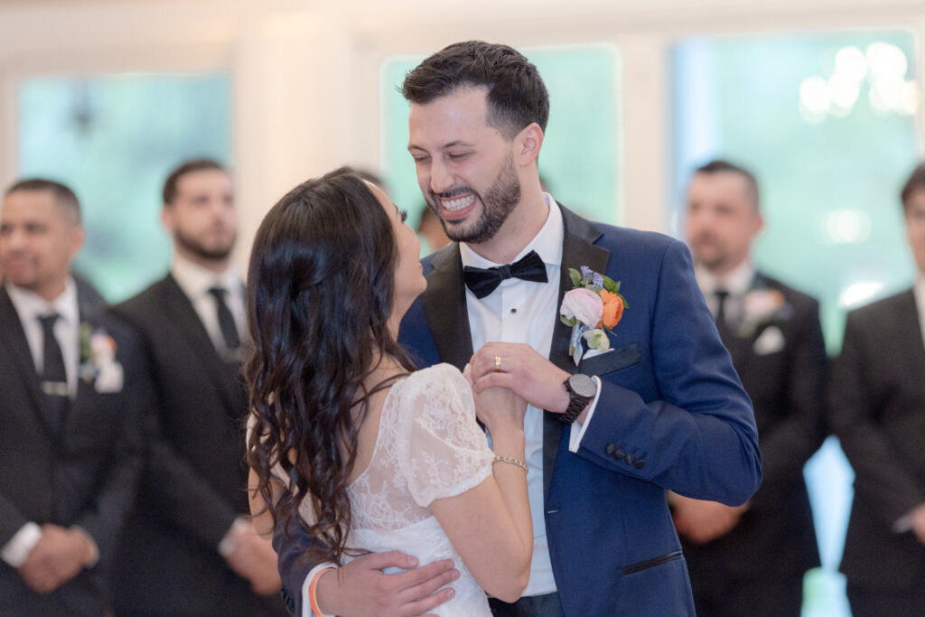 Bride and groom indoor first dance at Bear Brook Valley