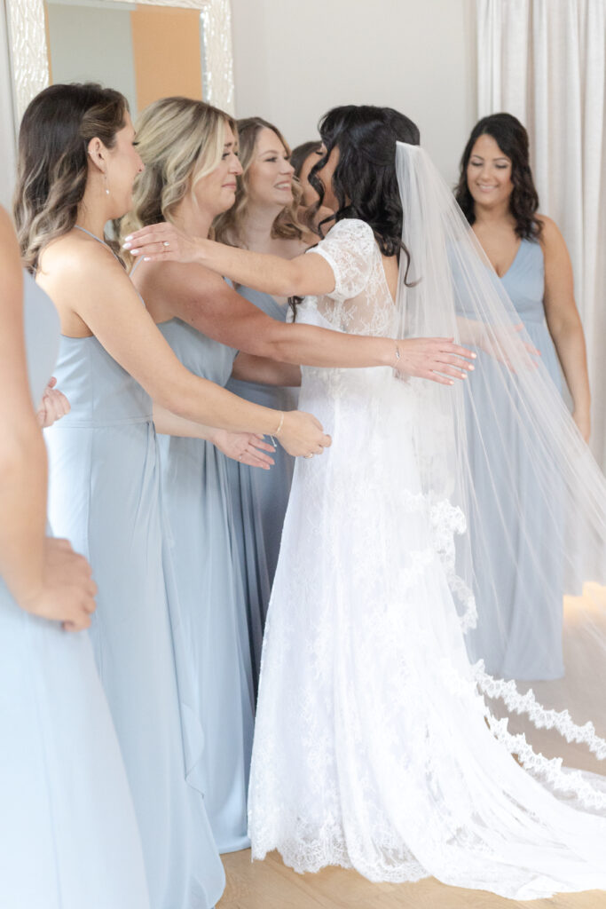 Bridesmaid first look reveal reactions inside bridal suite