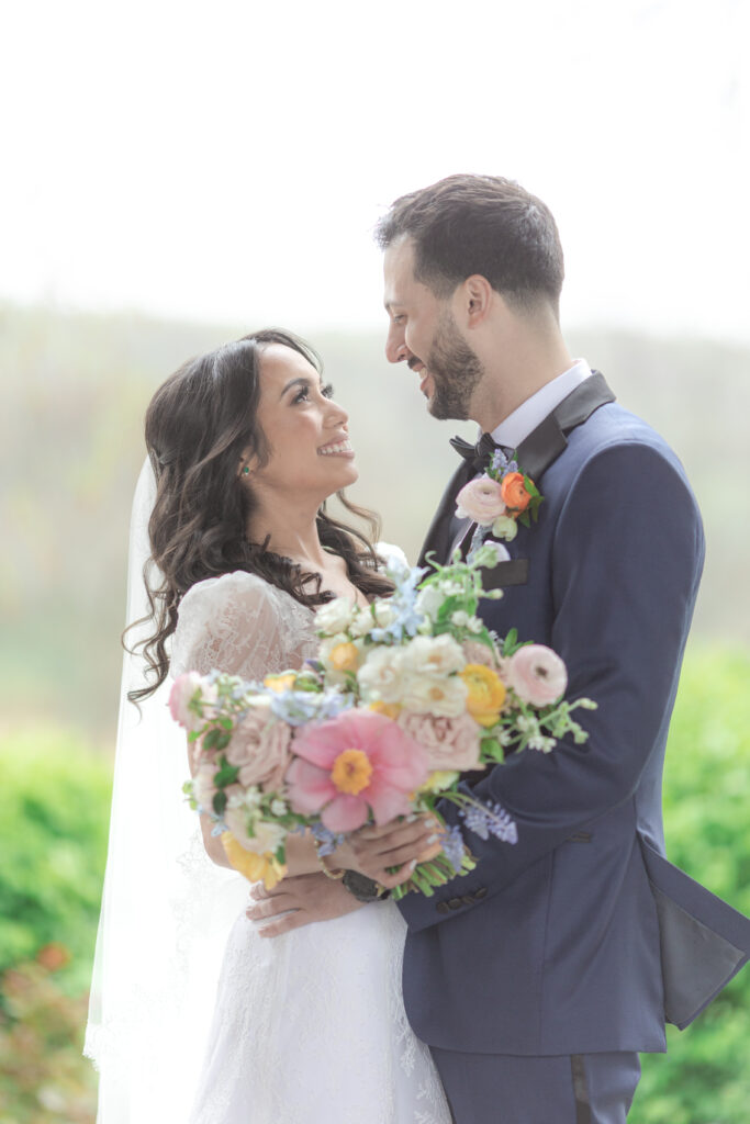 Bride and groom outdoor portraits at Bear Brook Valley