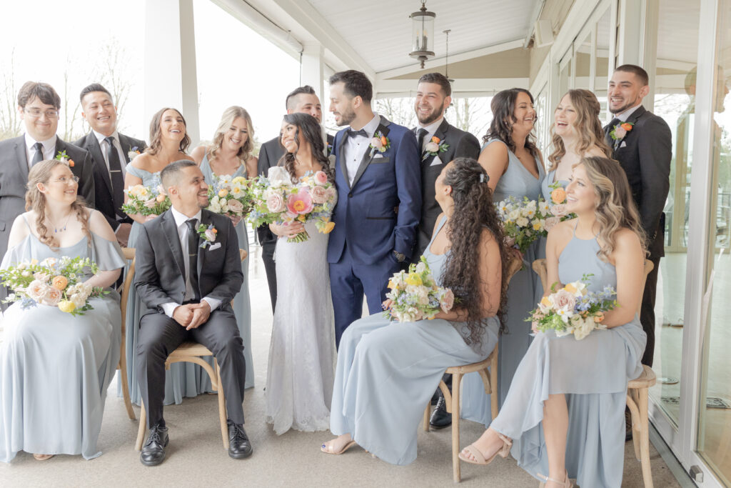 Bride and groom with wedding party