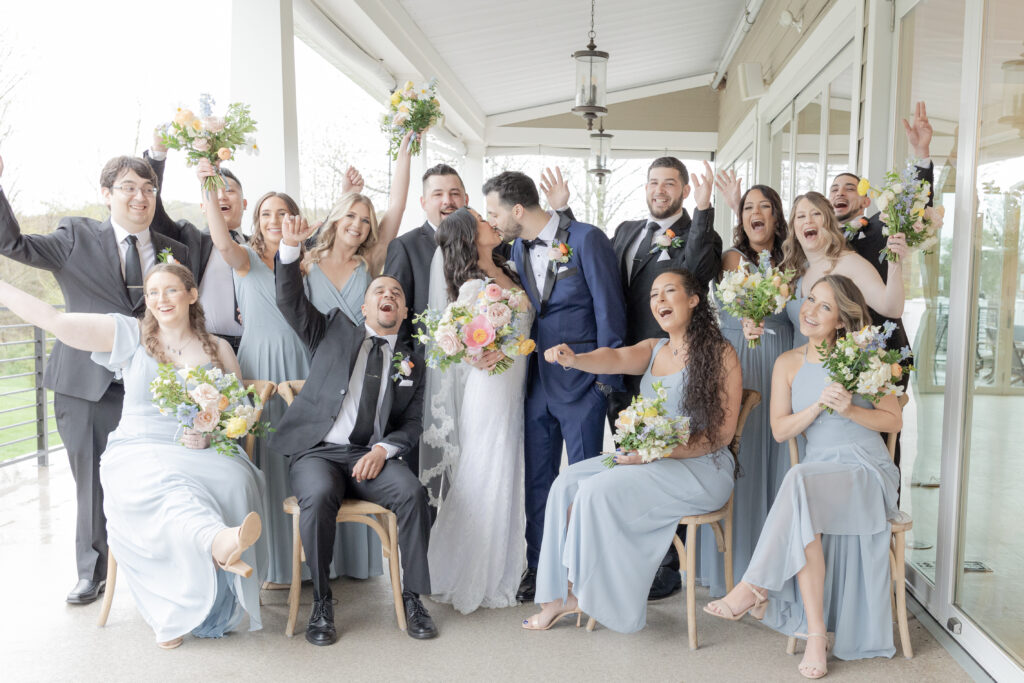 Bride and groom with wedding party