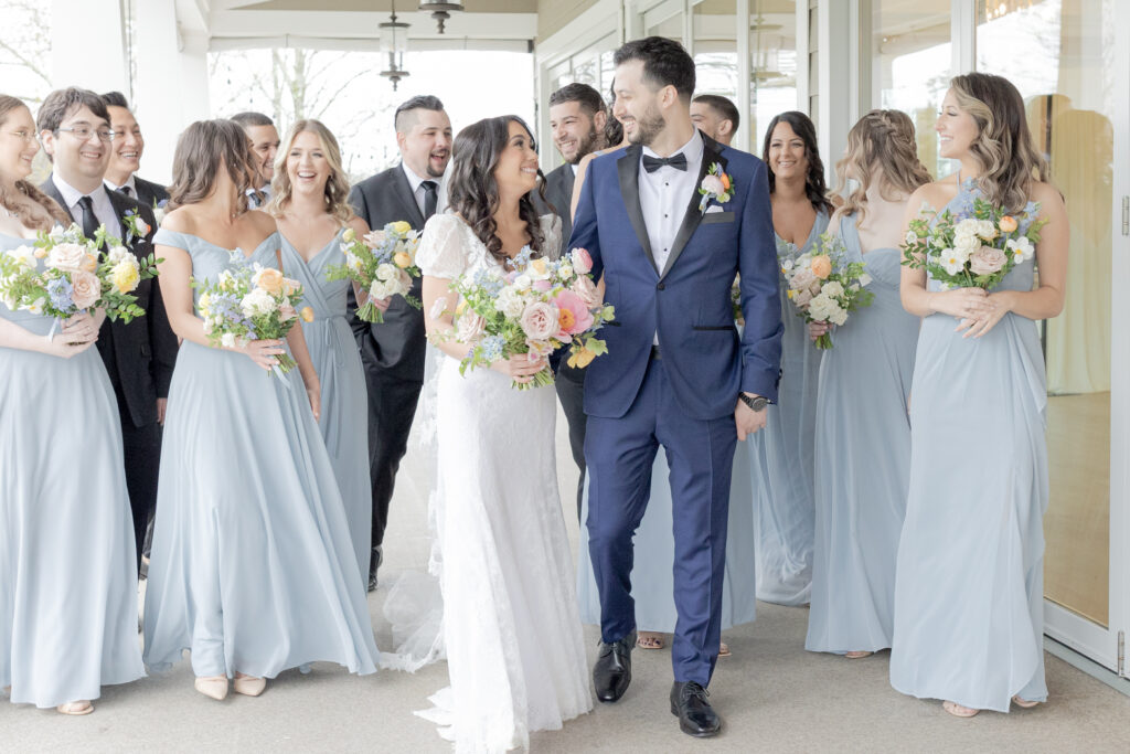 Bride and groom with wedding party