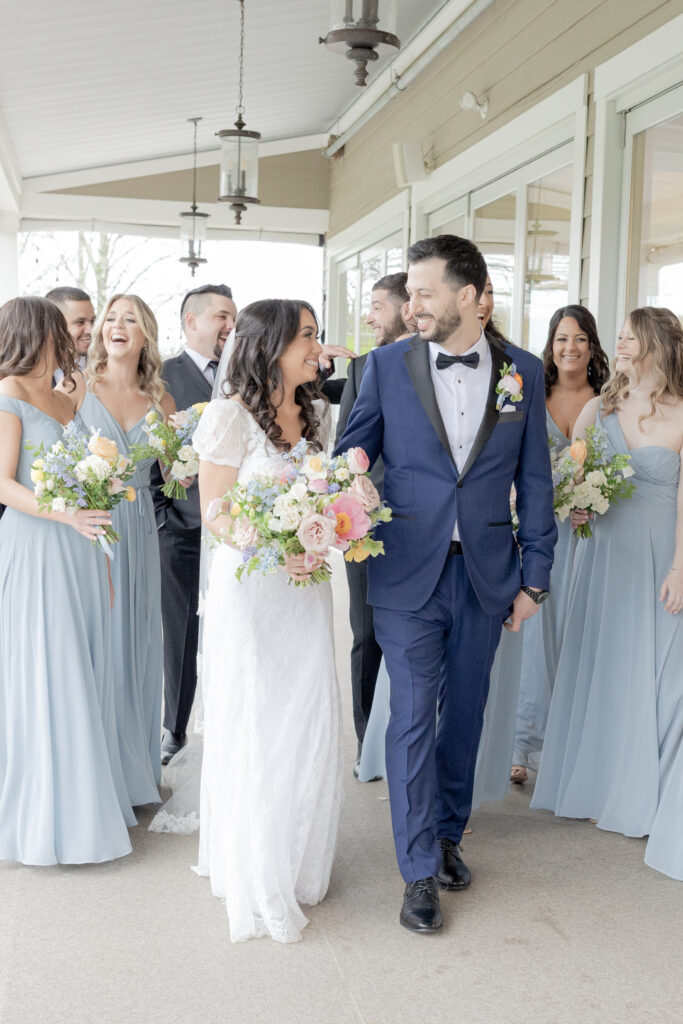 Bride and groom with wedding party