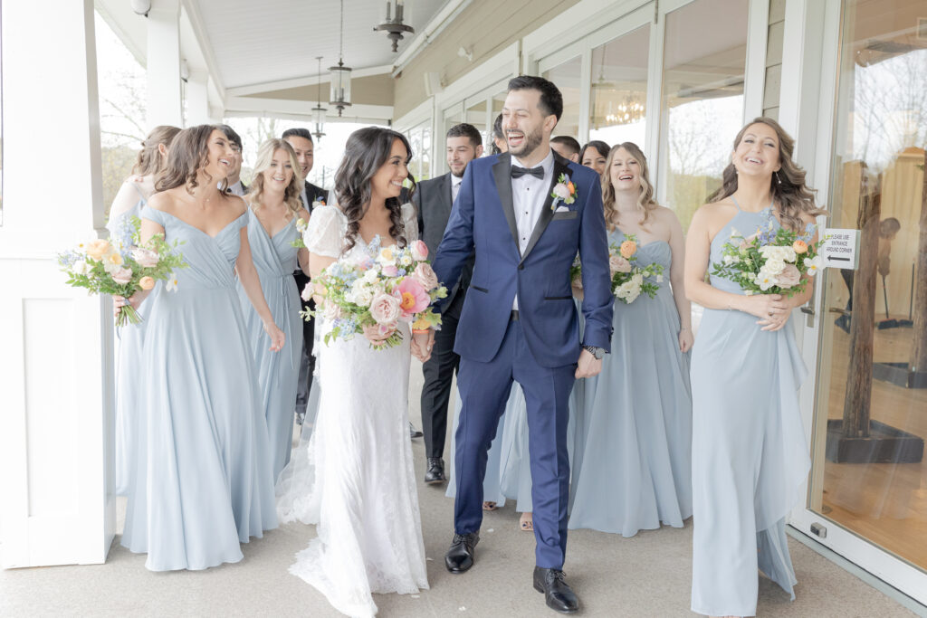 Bride and groom with wedding party