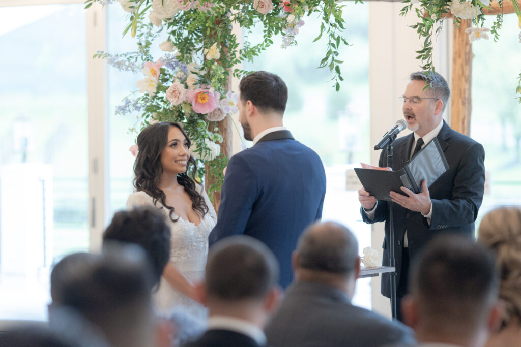 Bride and groom wedding ceremony at Bear Brook Valley