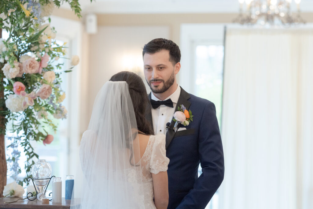 Bride and groom wedding ceremony at Bear Brook Valley