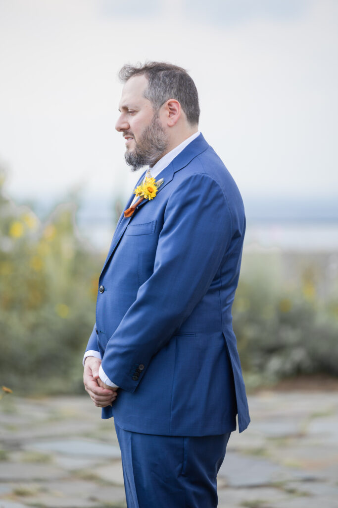 Outdoor first look moment at Brooklyn Venue Rooftop