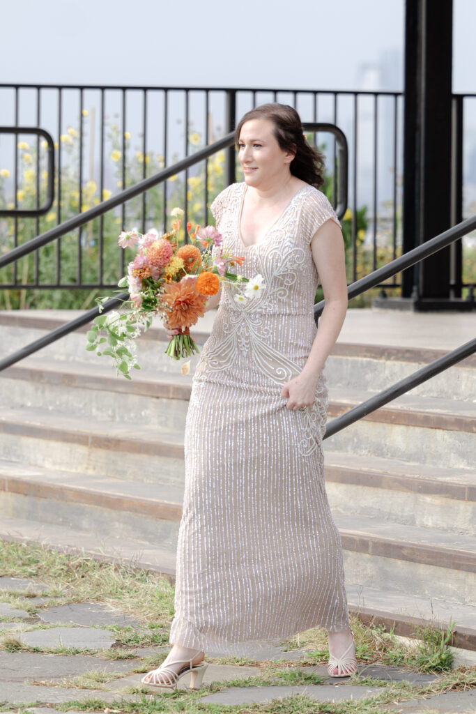 Bride walking towards groom for first look