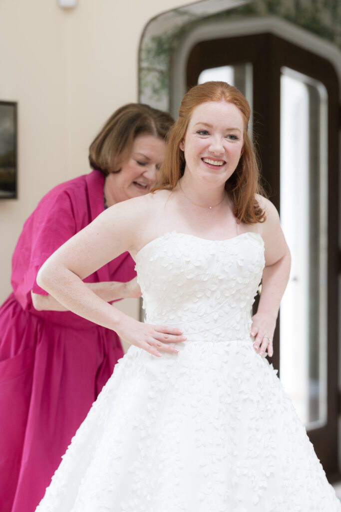 Bride and mom getting dressed