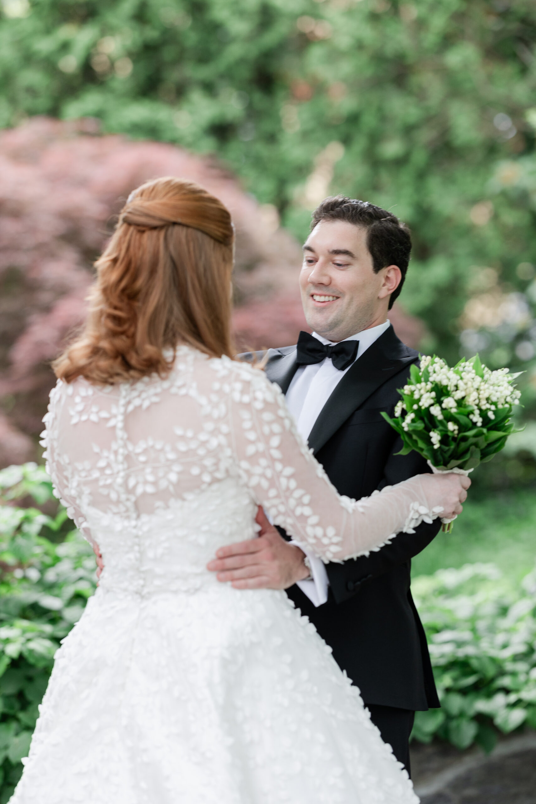 Outdoor first look with bride and groom