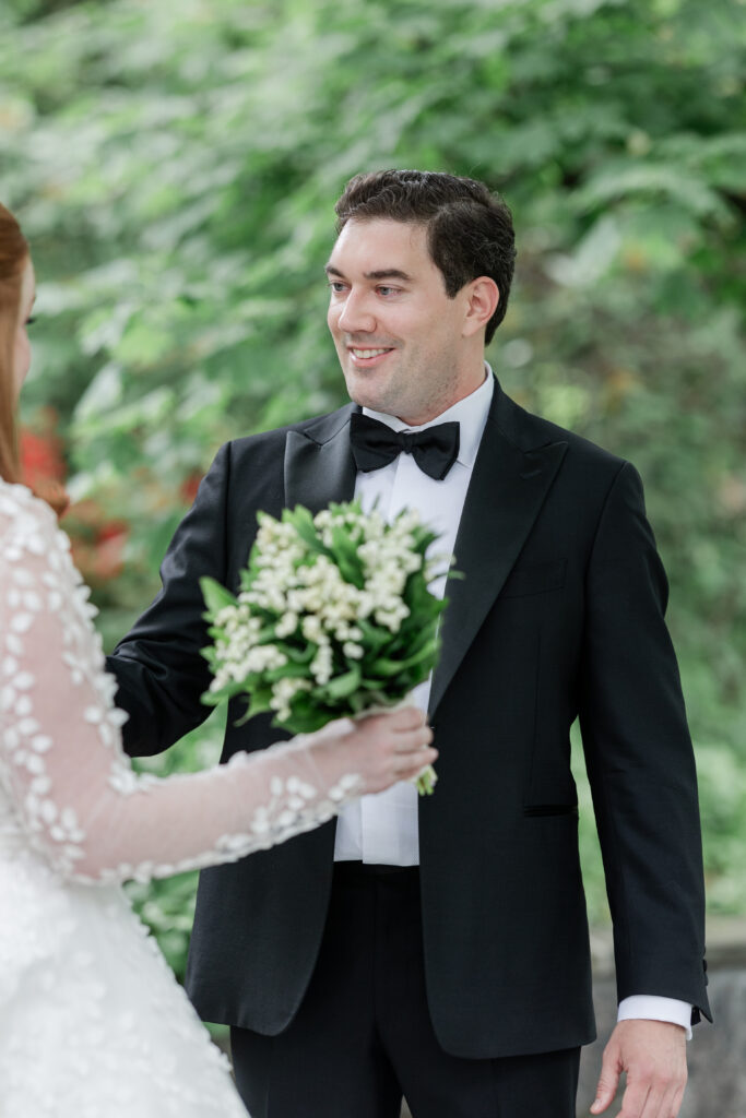 Groom reaction to bride's wedding dress