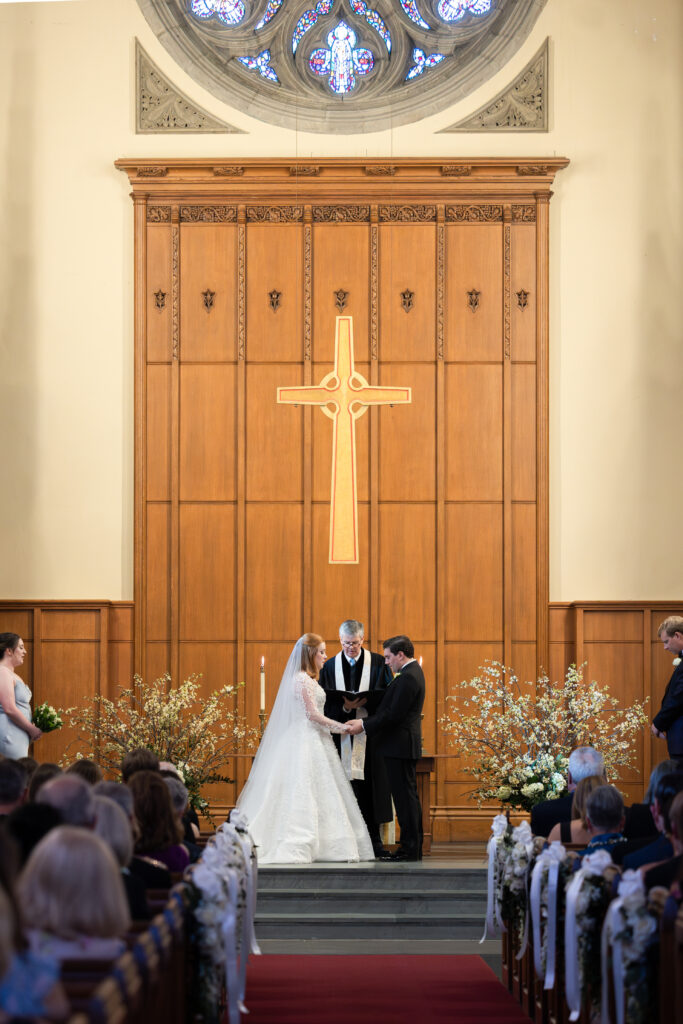 Bride and groom at Larchmont church altar