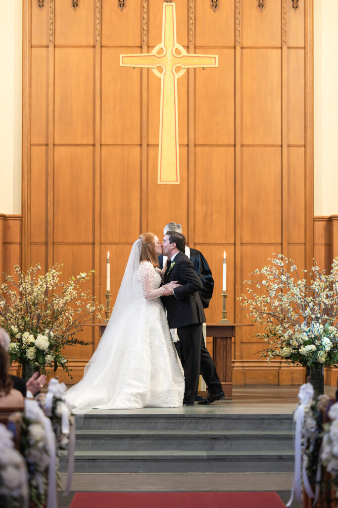 Bride and groom at Larchmont church altar