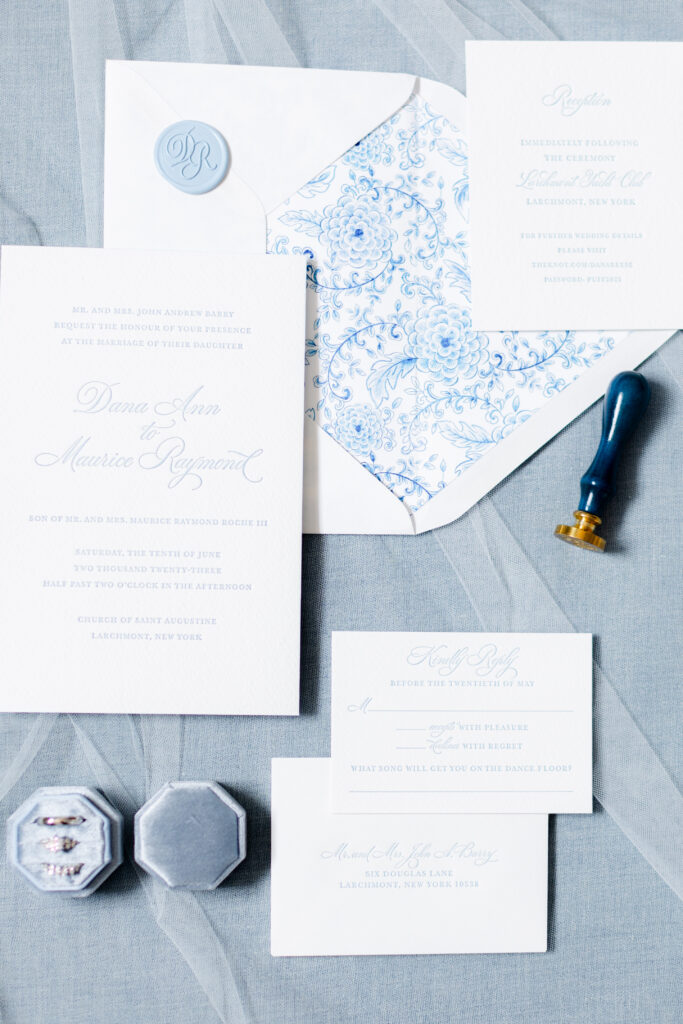 Wedding invitation details with blue color palette