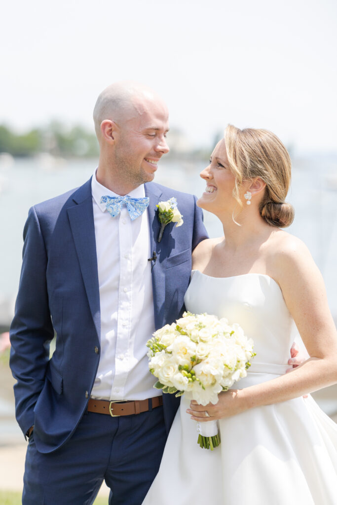 Bride and groom portraits at yacht club wedding venue