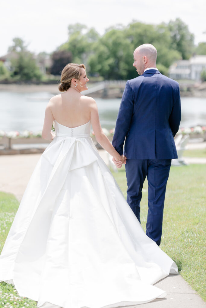 Bride and groom portraits at yacht club wedding venue