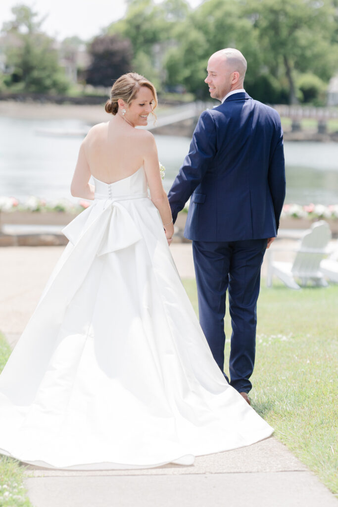 Bride and groom portraits at yacht club wedding venue