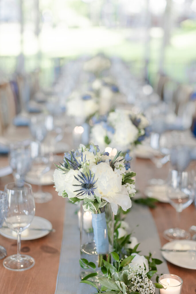 Wedding reception table details with centerpieces