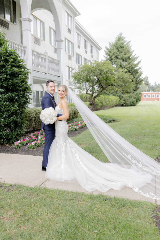 Bride and groom outdoor portraits at Madison Hotel, Morristown, NJ