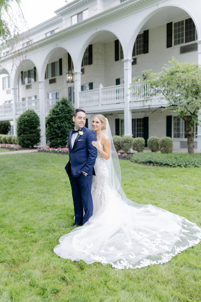 Bride and groom outdoor portraits outside of New Jersey wedding venue