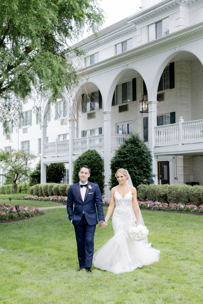 Bride and groom outdoor portraits outside of New Jersey wedding venue