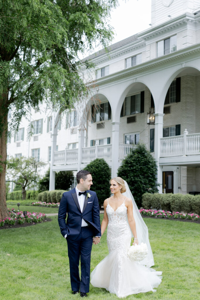 Bride and groom outdoor portraits outside of New Jersey wedding venue