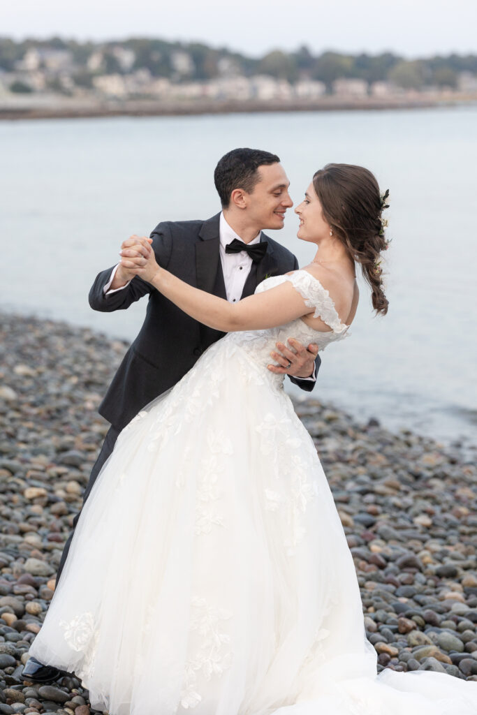 Bride and groom sunset photos